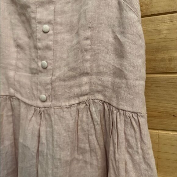 Francesca Bettini Size Medium Linen Tie Shoulder Smocked Coquette Maxi Dress - Picture 5 of 13